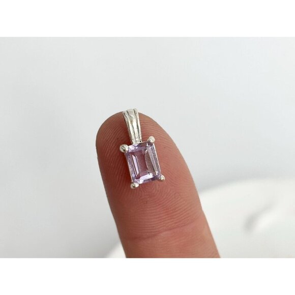 Minimalist Amethyst Gemstone Sterling Silver 925 Vintage Pendant | Charm - Picture 6 of 9